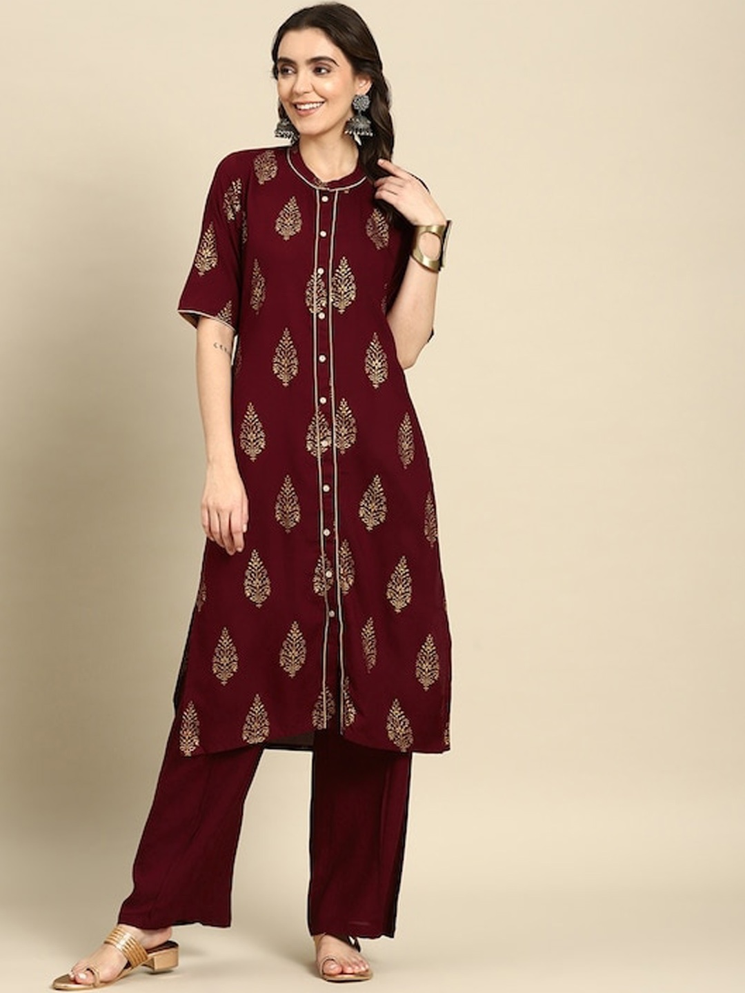 

KALINI Ethnic Motifs Printed Regular Kurta With Palazzos, Maroon