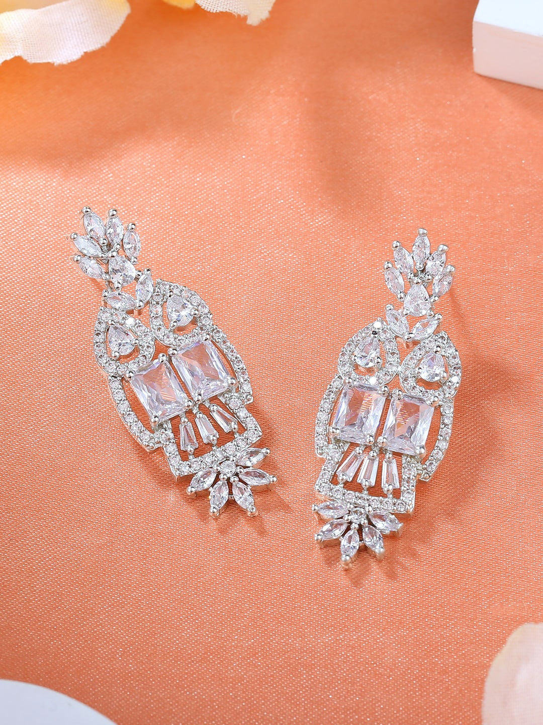 

Estele Rhodium Plated Geometric Drop Earrings, White