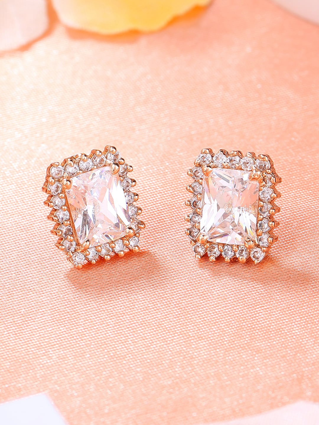 

Estele Rose Gold Plated Square Studs Earrings, White