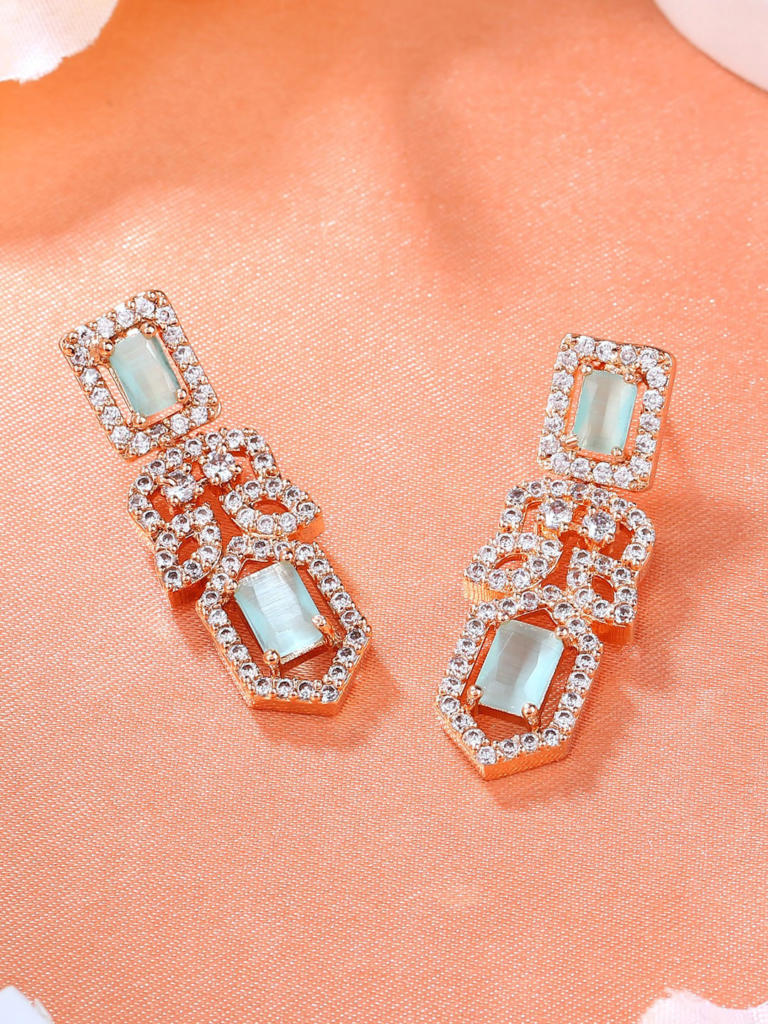 

Estele Rose Gold Plated Cubic Zirconia Studded Drop Earrings