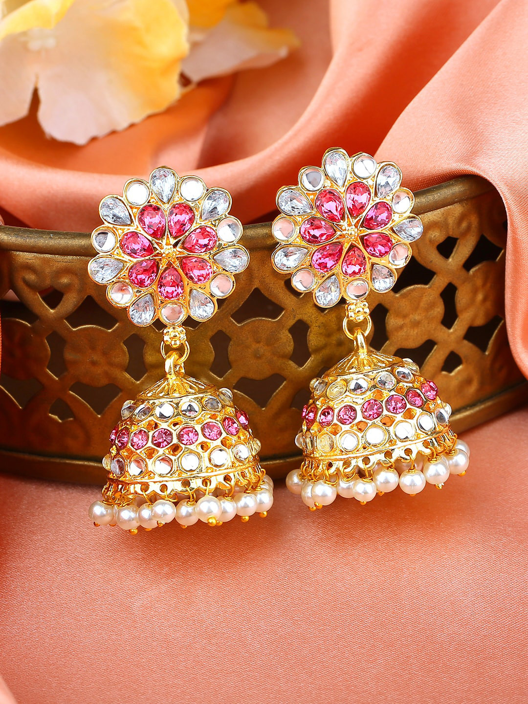 

Estele Gold-Plated Floral Jhumkas, Pink