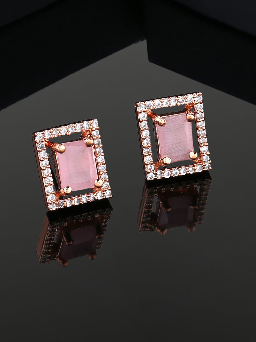 

Estele Rose Gold Plated Cubic Zirconia Studded Square Stud Earrings