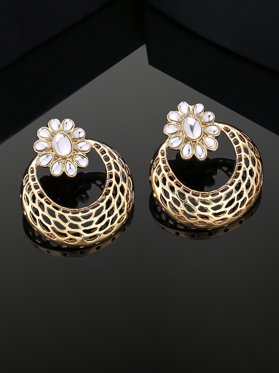 

Estele Gold Plated Kundan Studded Floral Chandbalis