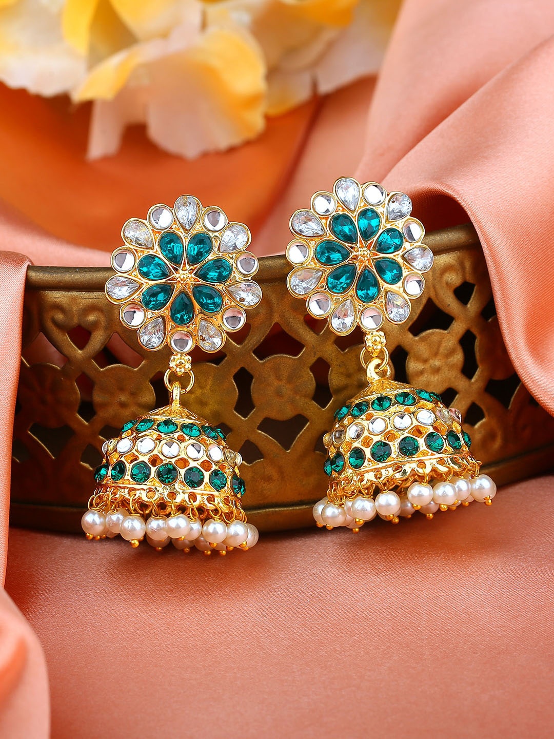 

Estele Gold Plated Floral Jhumkas Earrings, White