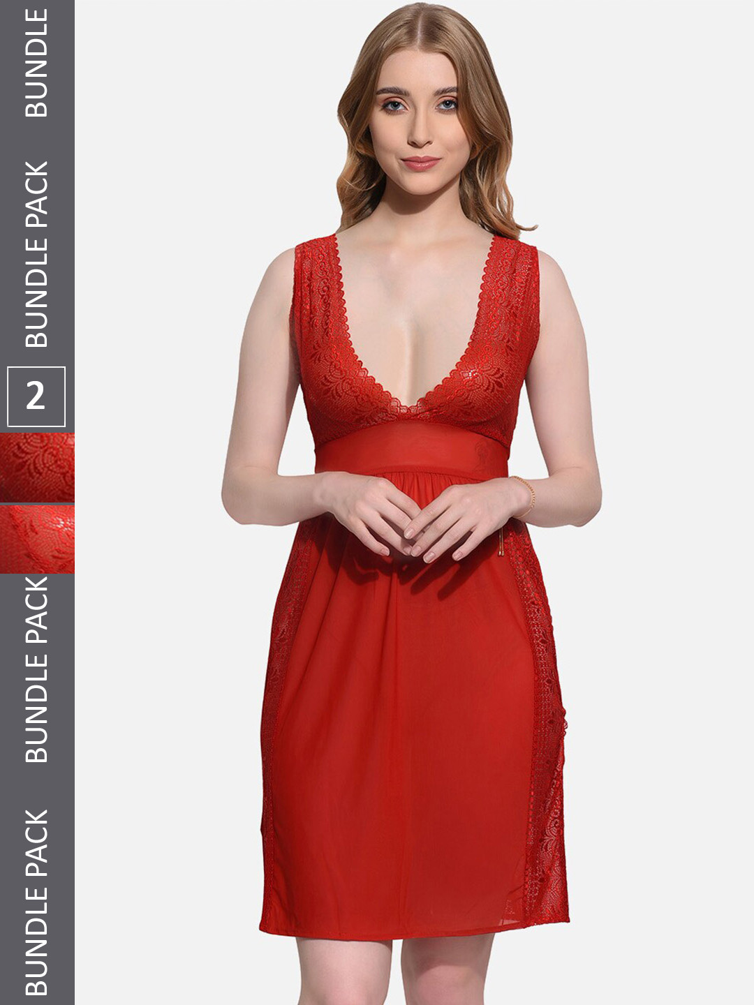 

FIMS Pack Of 2 Self Design Baby Dolls, Red