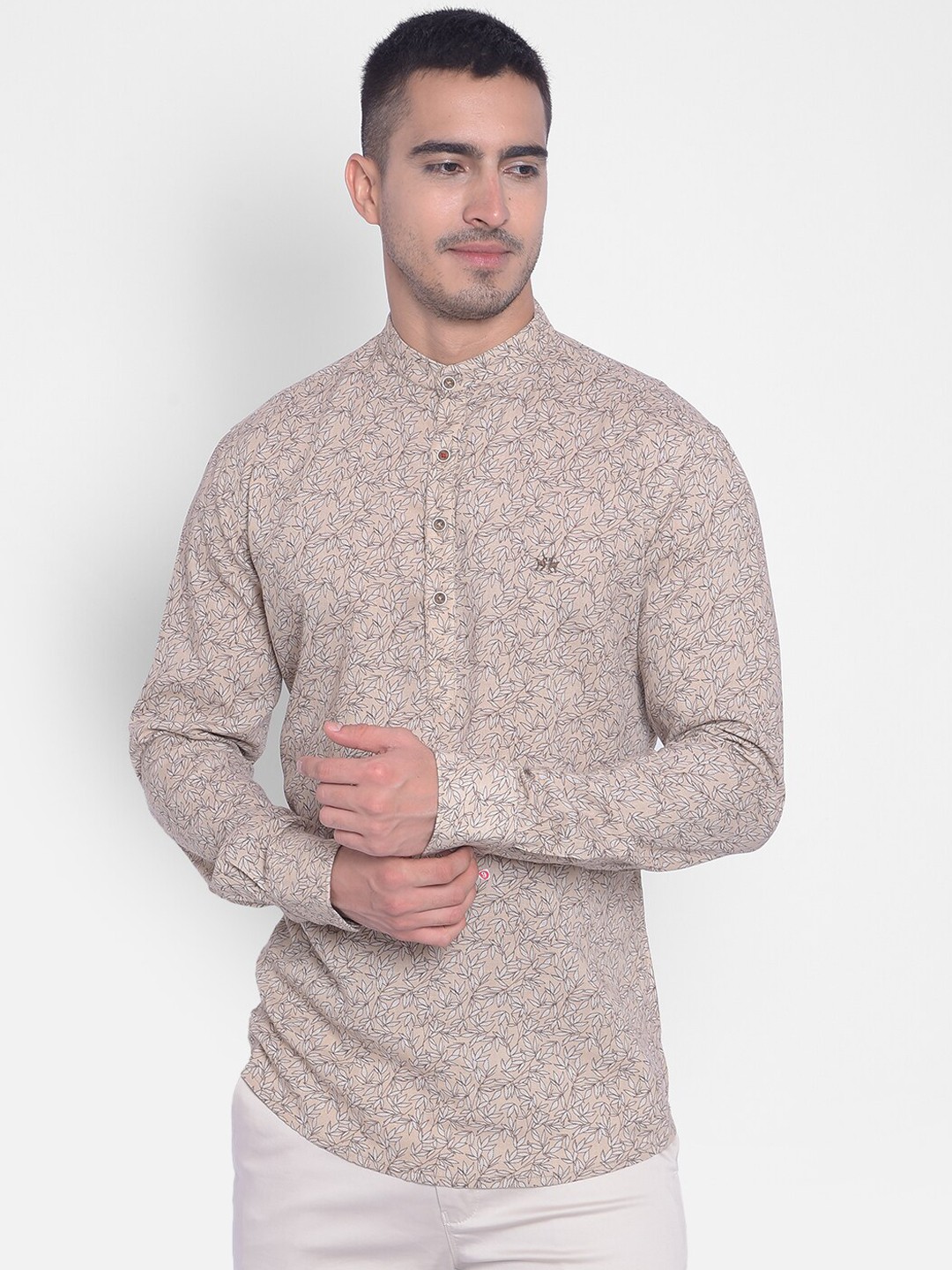 

Crimsoune Club Floral Printed Mandarin Collar Straight Kurta, Beige