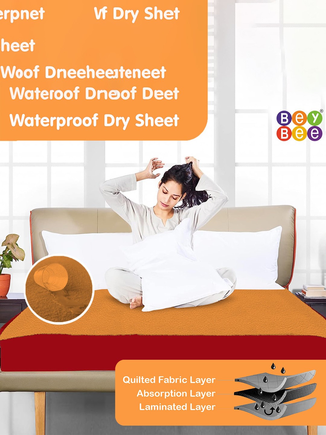 

BeyBee Kids Orange Cotton Breathable Waterproof Queen Size Mattress Protector