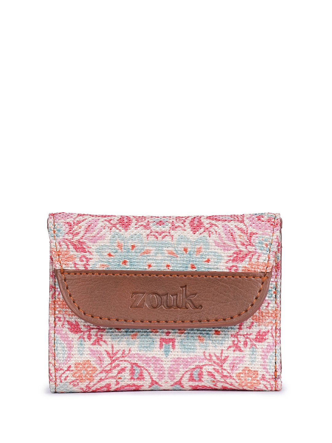 

ZOUK Women Floral Printed Fabric Three Fold Wallet, Pink