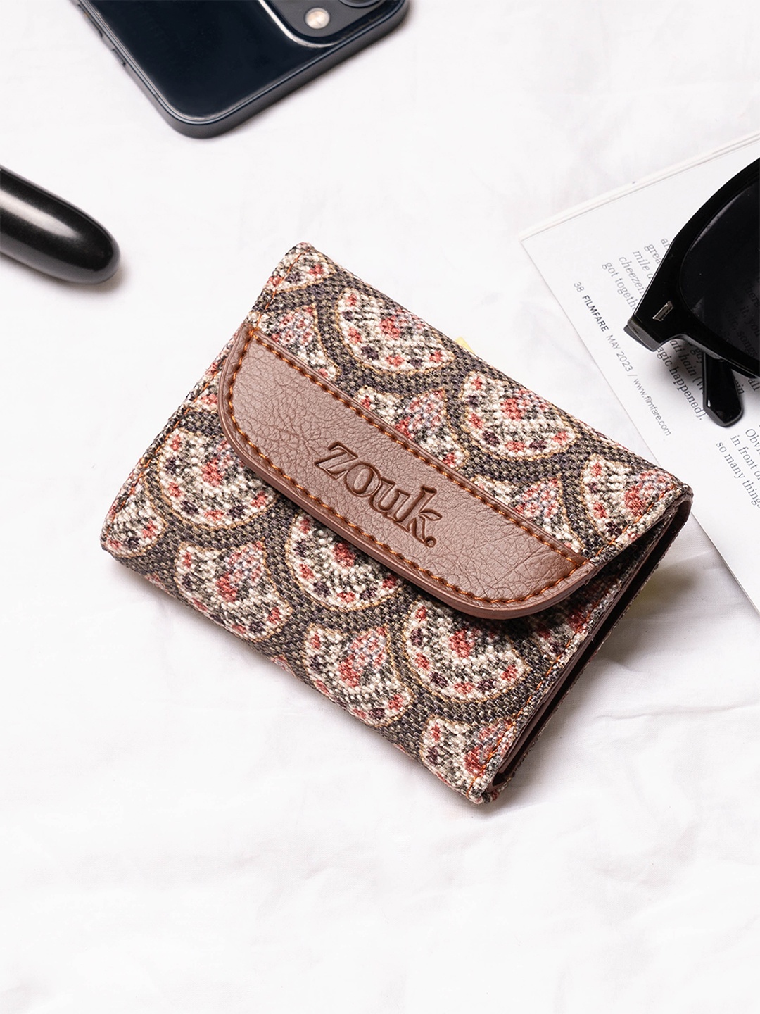 

ZOUK Women Ethnic Motifs Printed Three Fold Wallet, Green