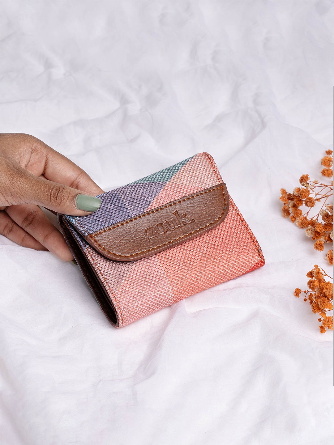 

ZOUK Geometric Printed Three Fold Wallet, Peach