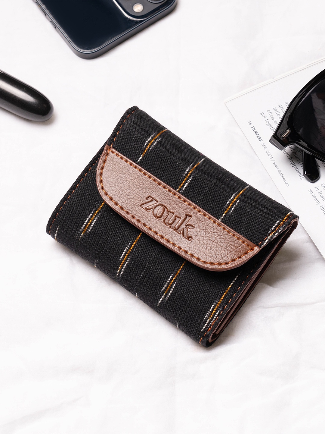 

ZOUK Geometric Printed Three Fold Wallet, Black