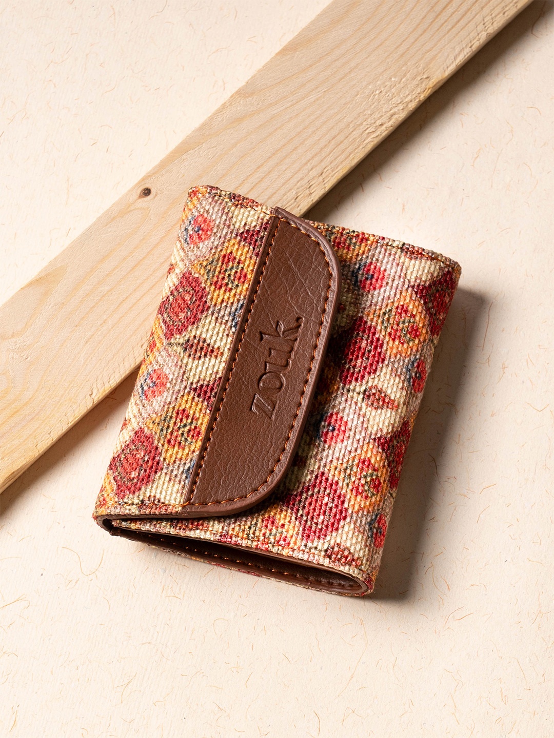 

ZOUK Floral Printed Three Fold Wallet, Beige