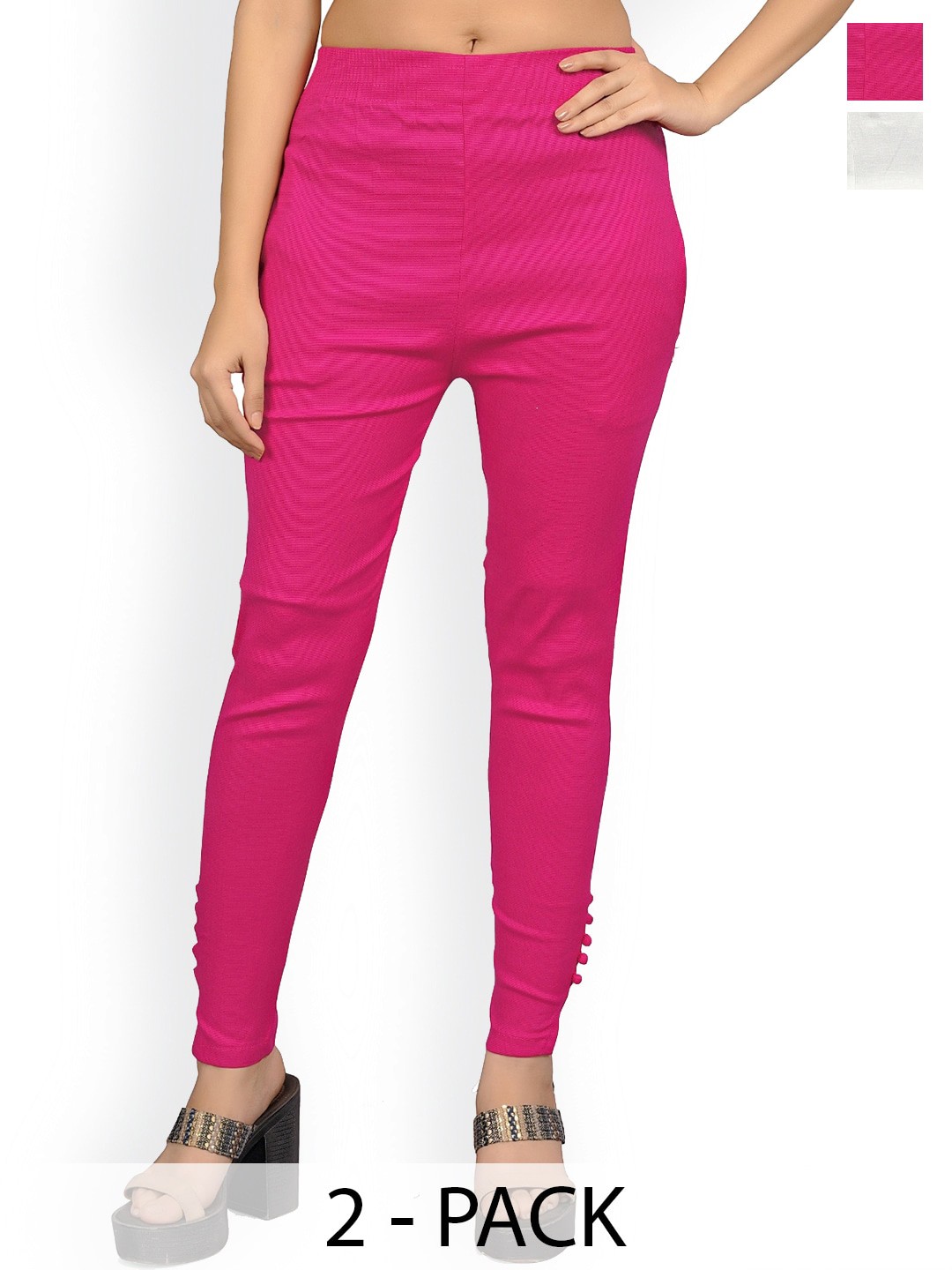 

MYSHA Women Pack of 2 Comfort Straight Fit Easy Wash Cigarette Trousers, Pink