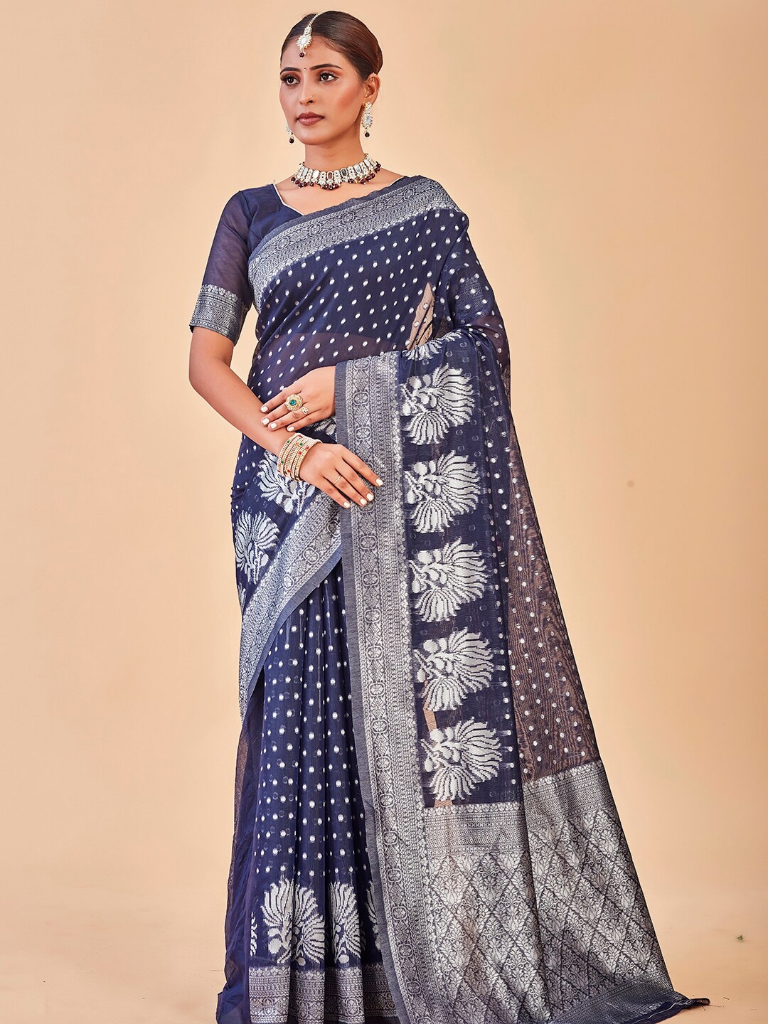 

Anouk Woven Design Zari Pure Cotton Chanderi Saree, Blue