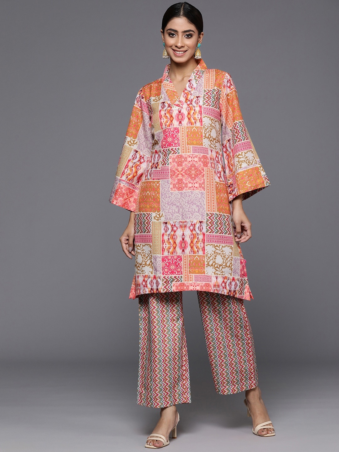 

Varanga Ethnic Motifs Printed Flared Sleeves A-Line Kurta With Trousers, Rust