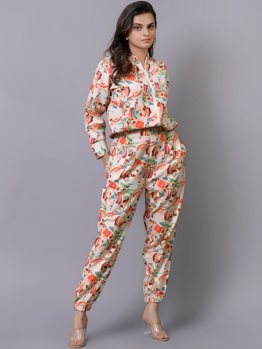 

KALINI Abstract Printed Shirt & Joggers, Orange