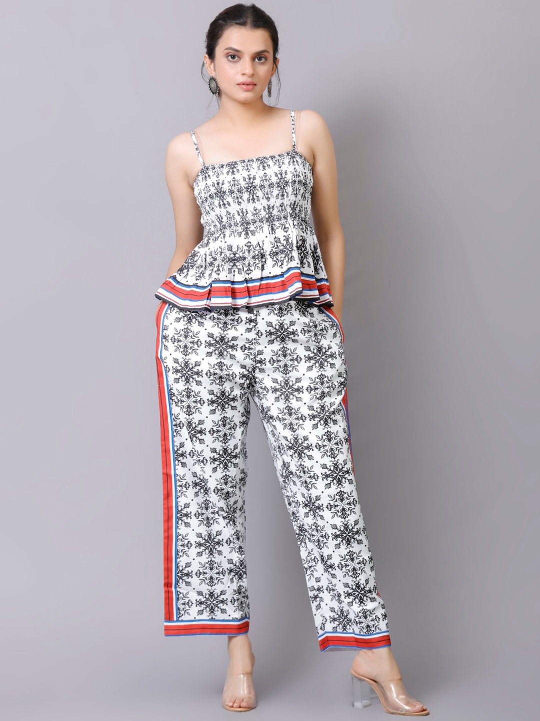 

KALINI Floral Printed Top & Trouser, White