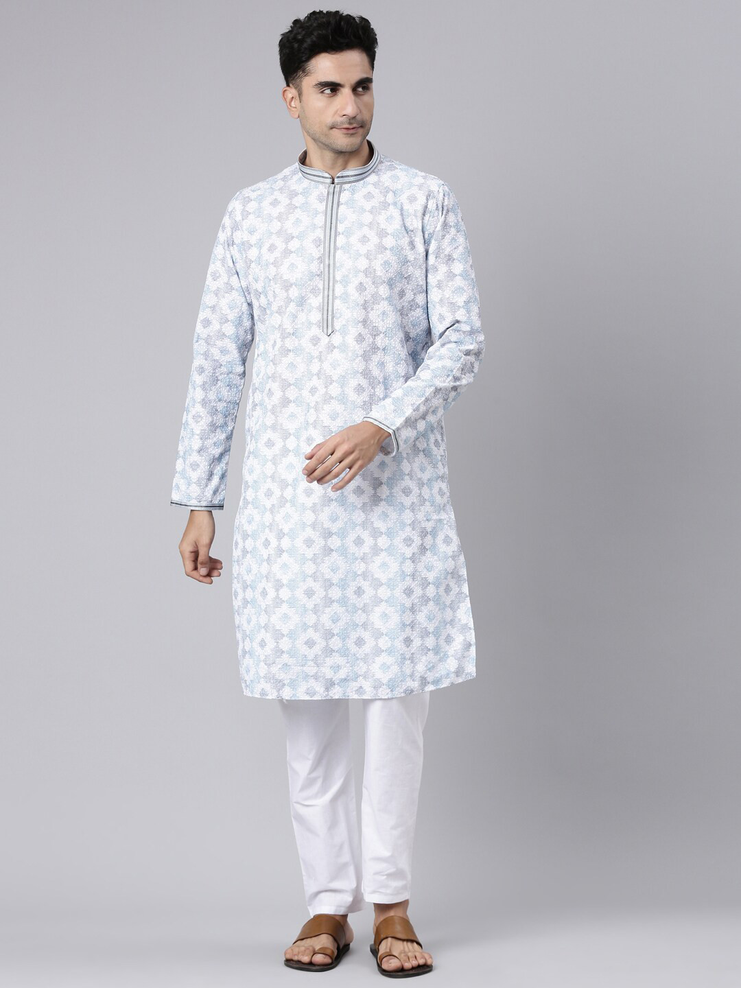 

Rishika Ethnic Motifs Printed Pure Cotton Kurta With Pyjamas, Blue