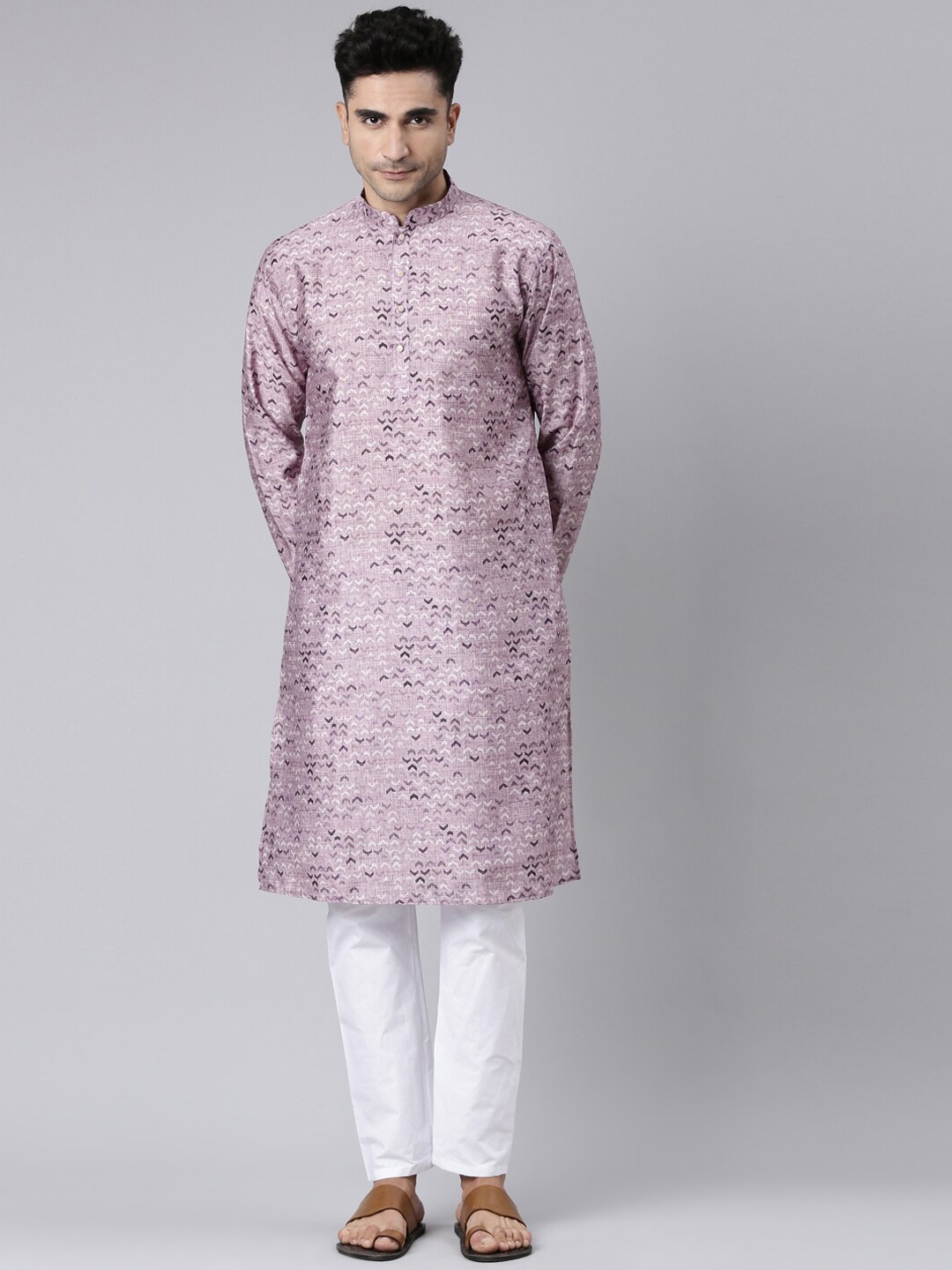 

Rishika Printed Pure Cotton Mandarin Collar Kurta With Pyjamas, Purple