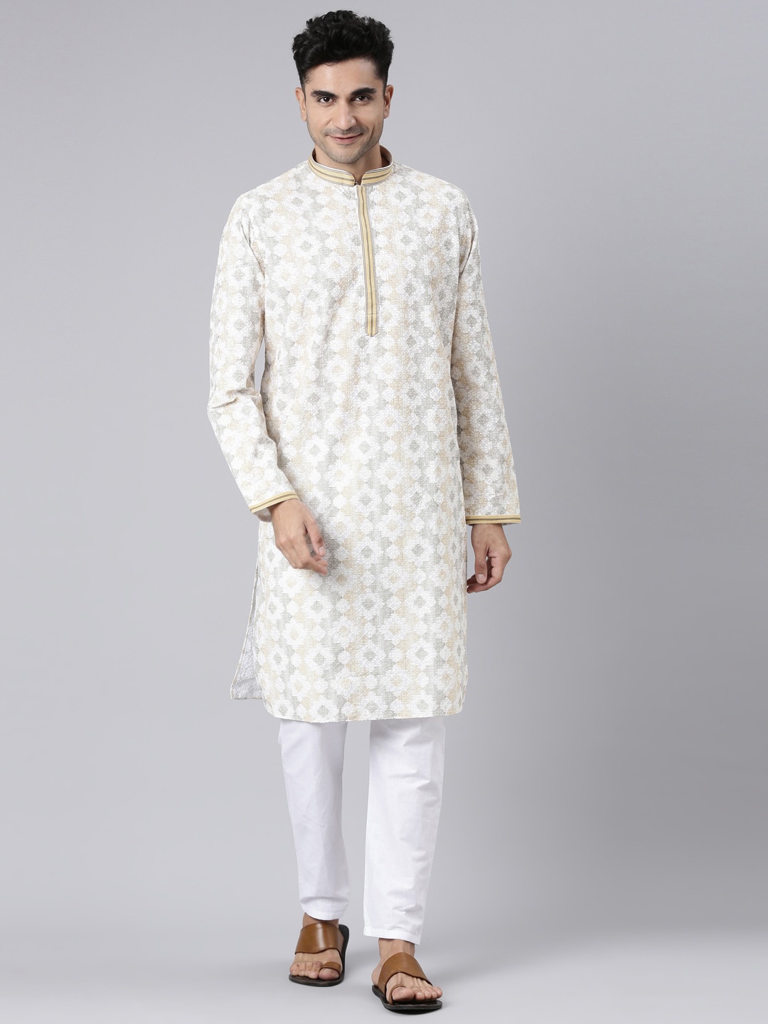 

Rishika Floral Woven Design Pure Cotton Kurta with Pyjamas, White