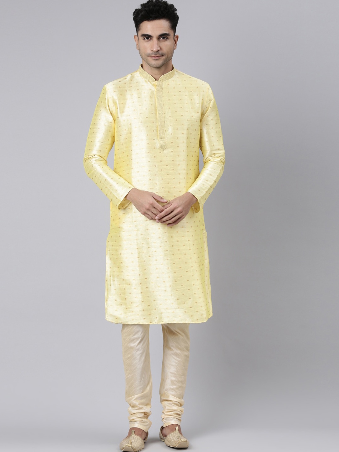 

Rishika Polka Dots Woven Design Regular Kurta with Pyjamas, Yellow