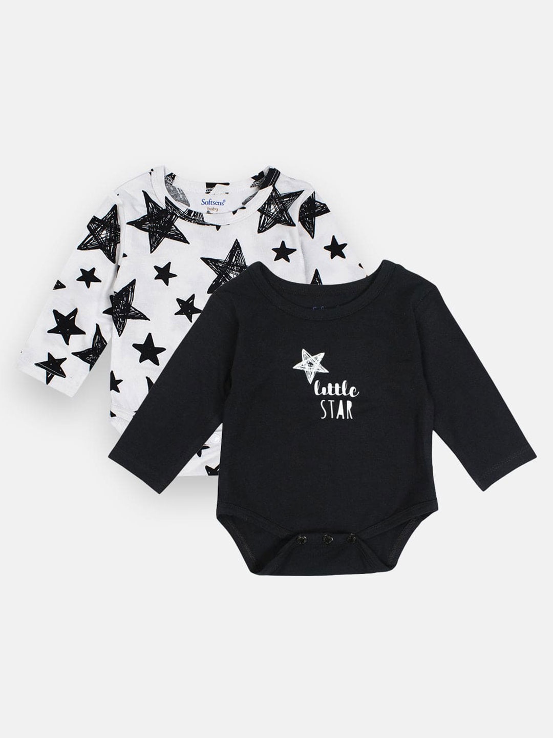 

Softsens Infant Kids Pack Of 2 Printed Round Neck Bodysuit, Black