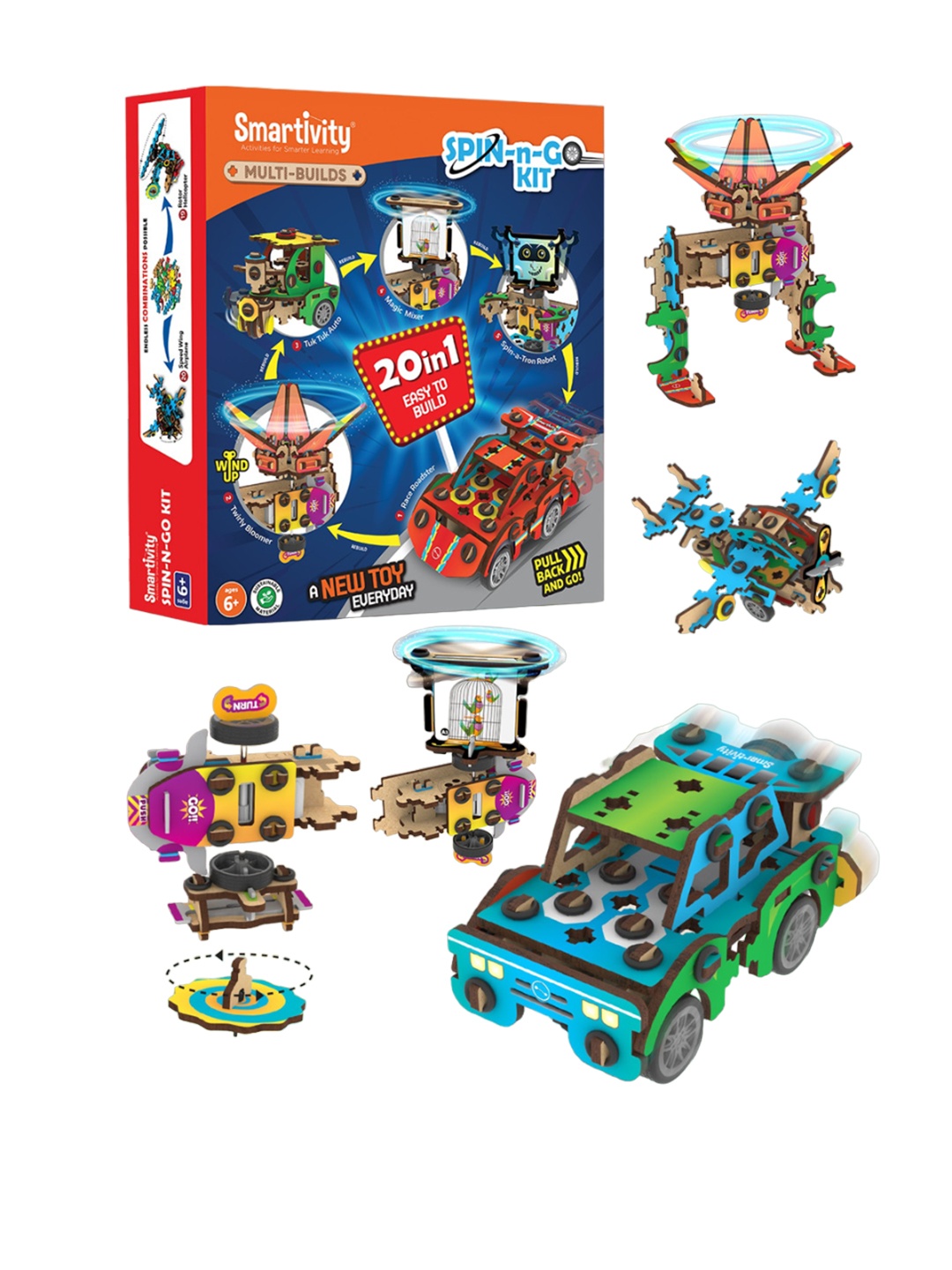 

Smartivity Kids 20 In 1 Multibuilds -Spin n Go Kit, Blue