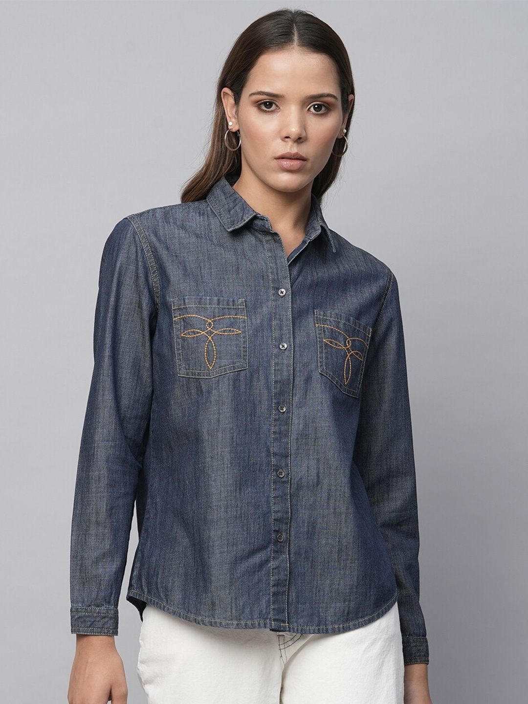

Chemistry Spread Collar Regular Fit Denim Shirt, Blue