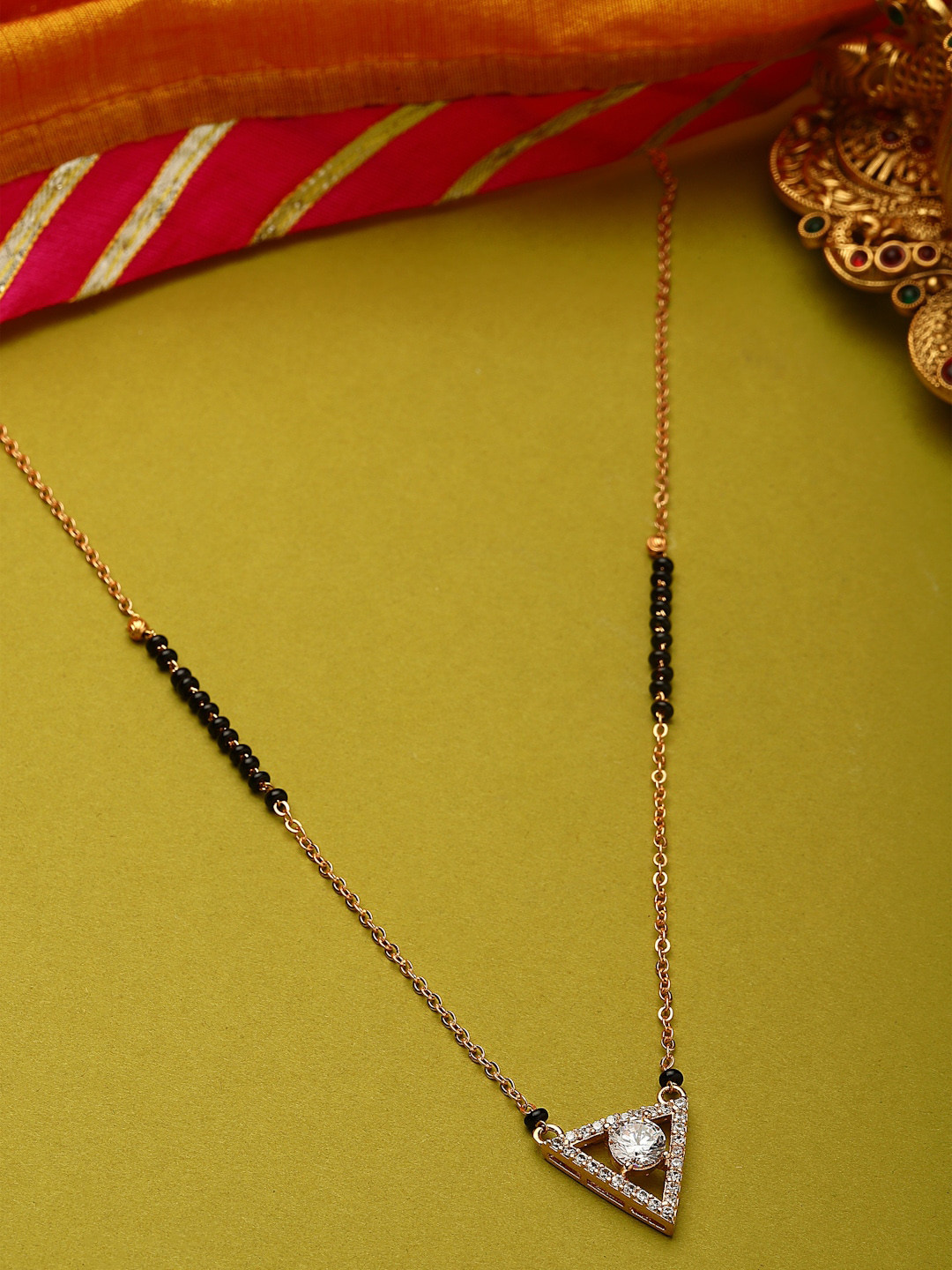 

PANASH Gold Plated CZ-Studded & Beaded Mangalsutra