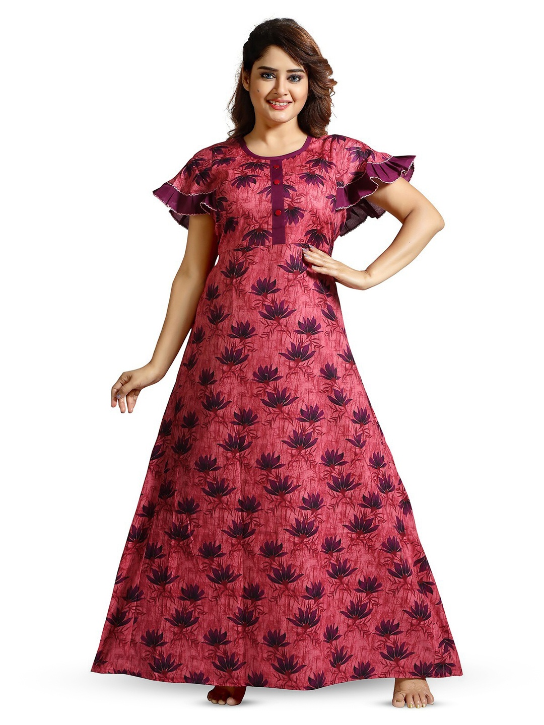 

CINCO Floral Printed Maxi Nightdress, Maroon