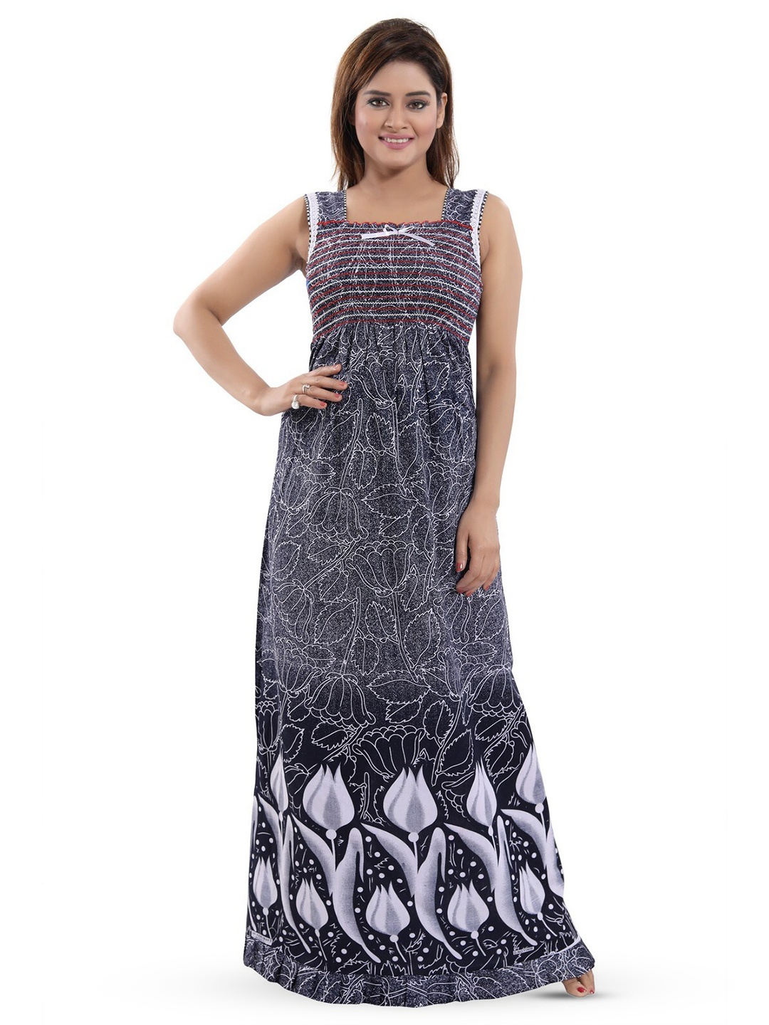 

CINCO Floral Printed Square Neck Sleeveless Maxi Nightdress, Grey