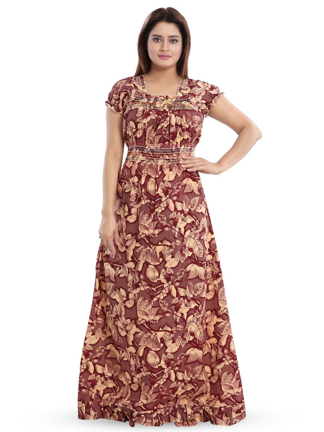 

CINCO Floral Printed Maxi Nightdress, Maroon