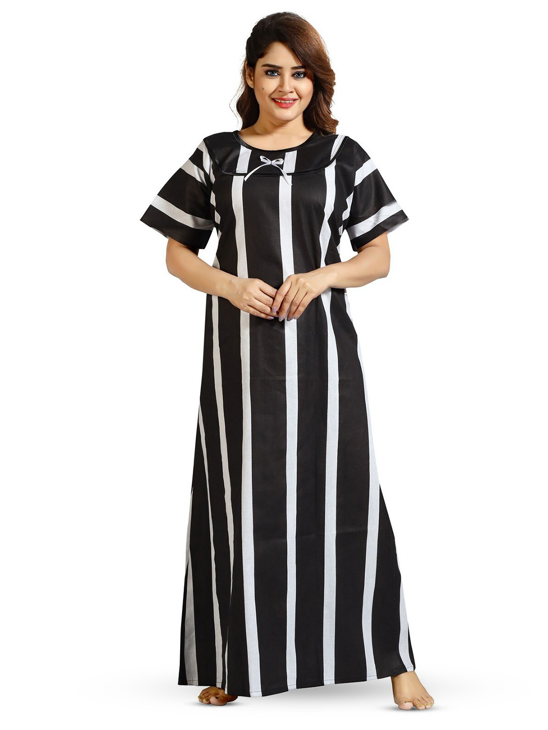 

CINCO Striped Maxi Nightdress, Black