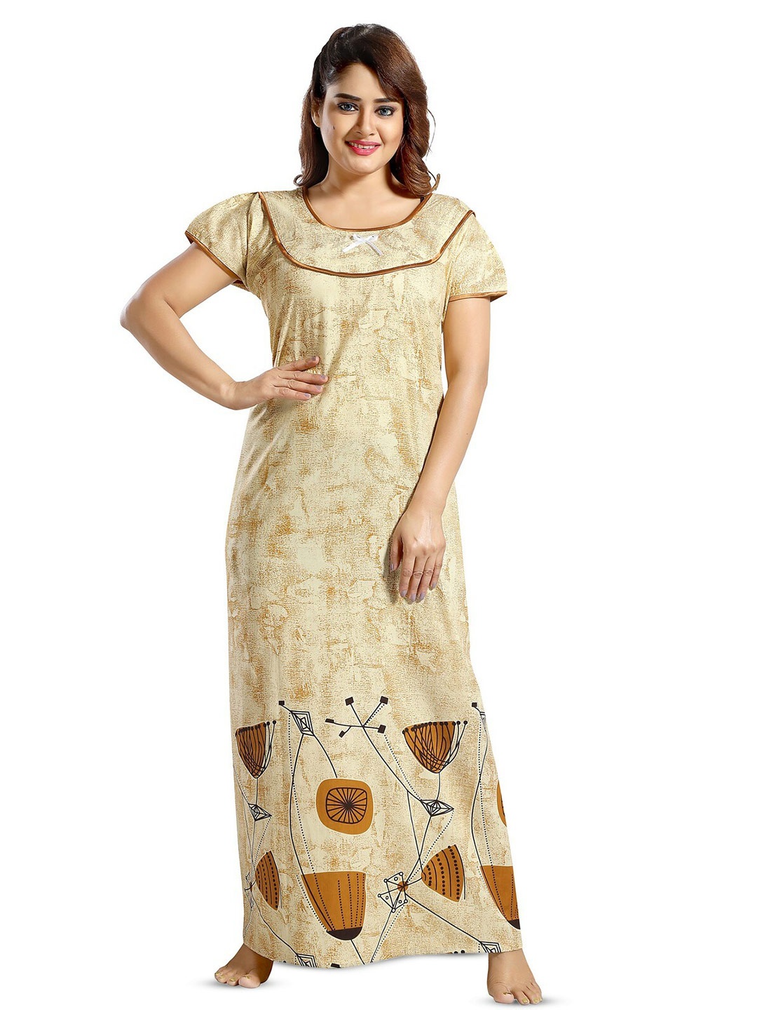 

CINCO Abstract Printed Maxi Nightdress, Beige