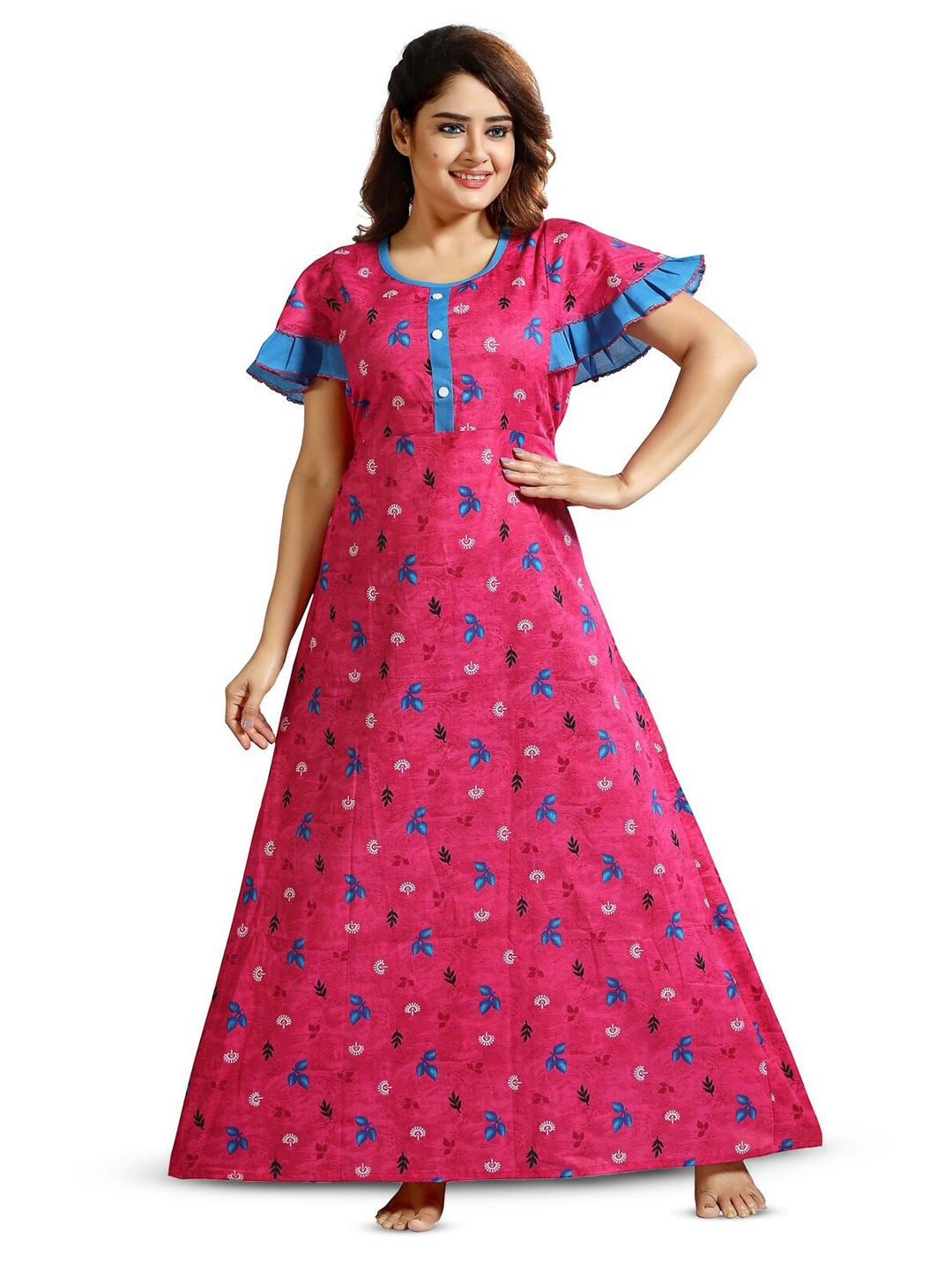 

CINCO Floral Printed Flared Sleeves Maxi Nightdress, Pink