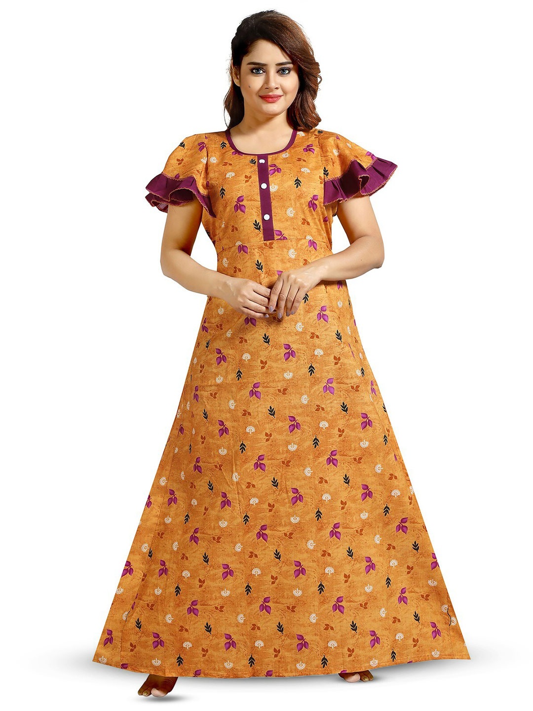 

CINCO Floral Printed Maxi Nightdress, Mustard