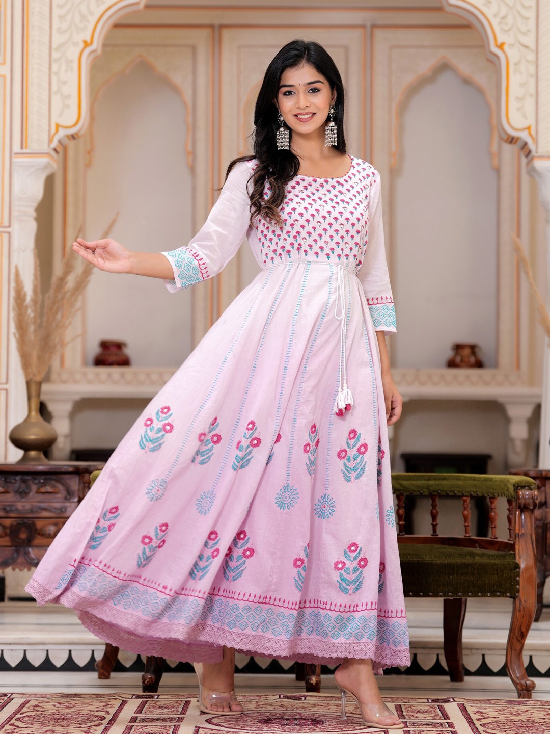 

PREKSHA Floral Printed Tiered Maxi Dress, Pink