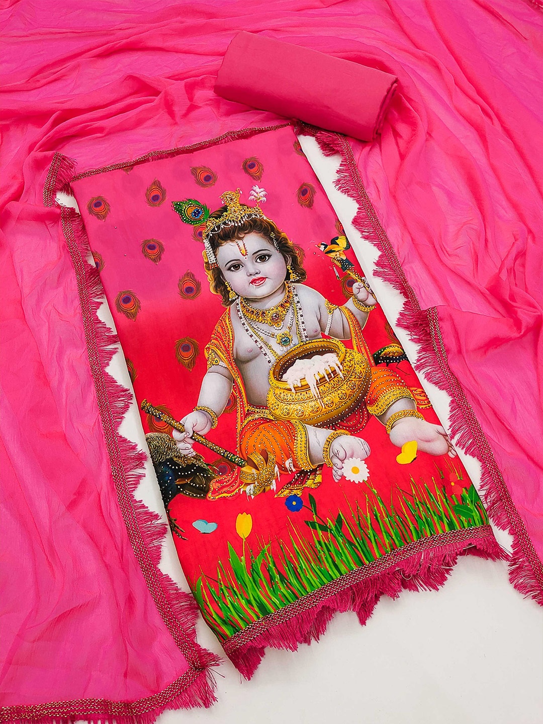 

KALINI Ethnic Motifs Printed Unstitched Dress Material, Pink