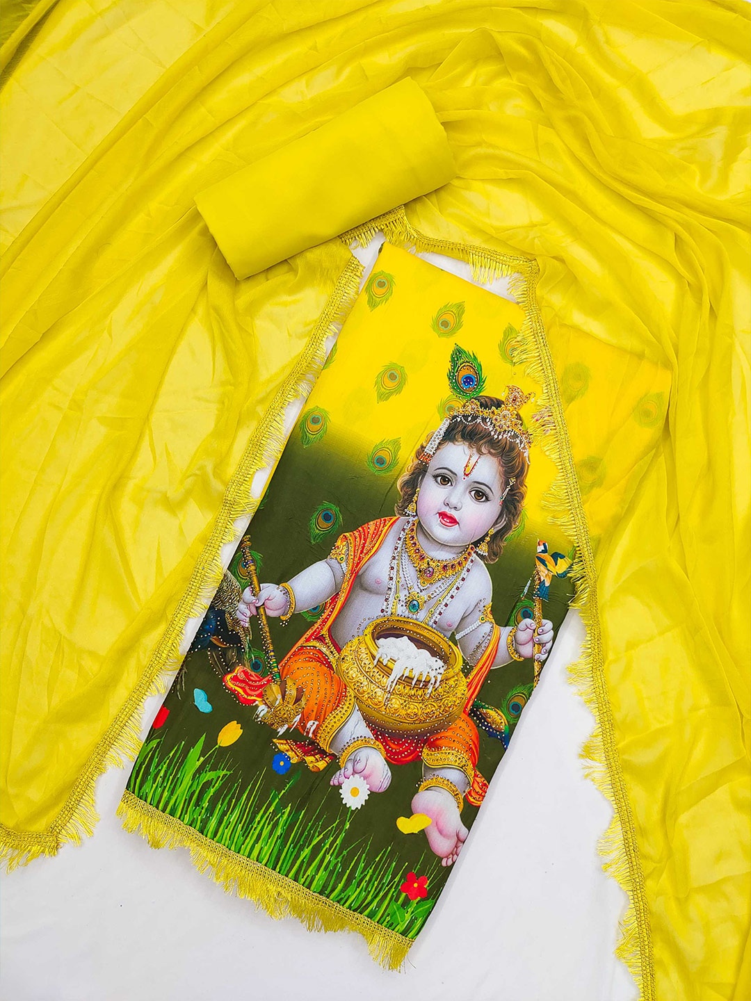 

KALINI Ethnic Motifs Printed Unstitched Dress Material, Yellow