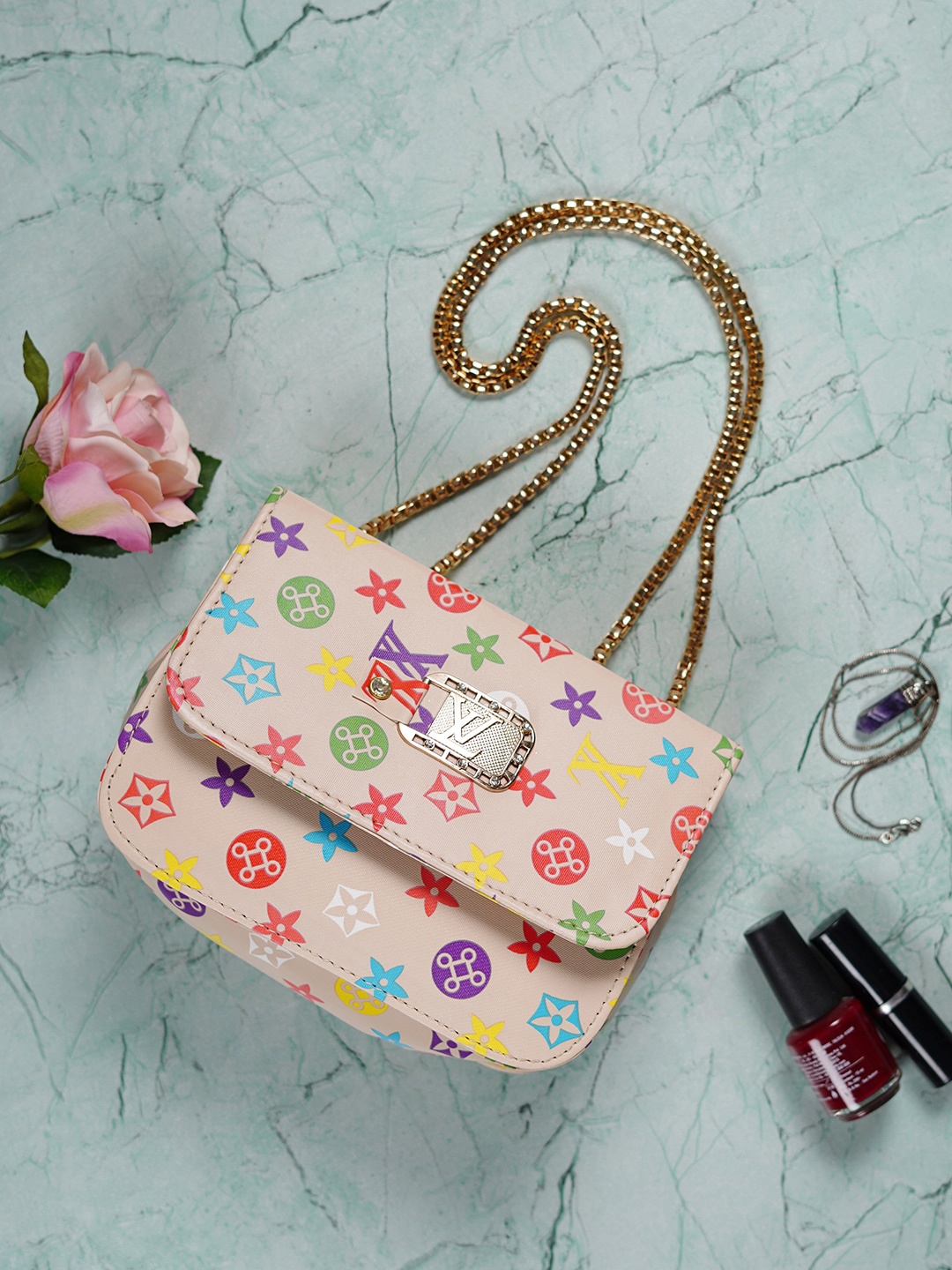 

CDI Floral Printed Bowling Sling Bag, Pink