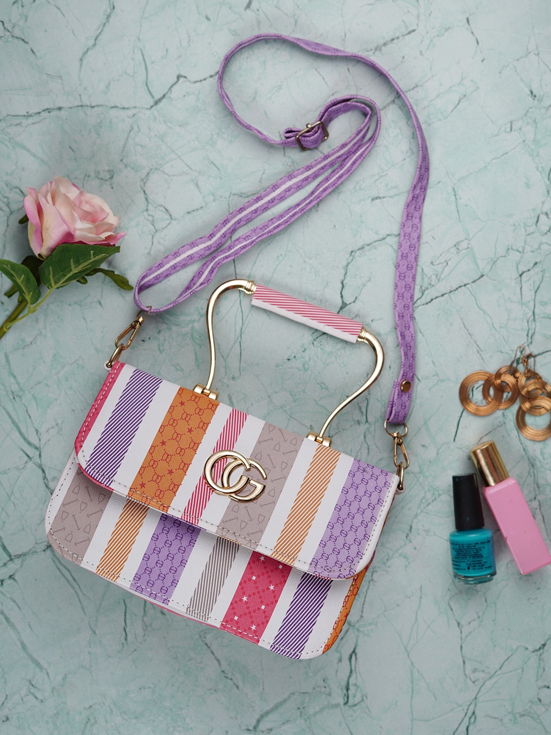 

CDI Printed Structured Sling Bag, Pink