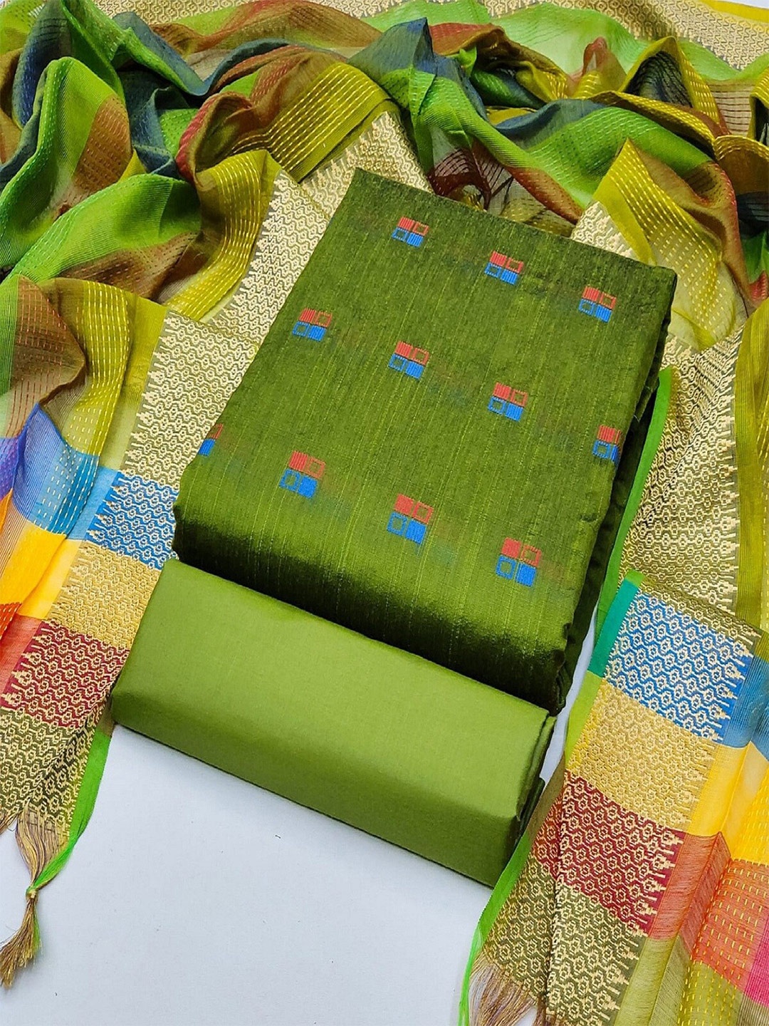 

APNISHA Printed Unstitched Dress Material, Green