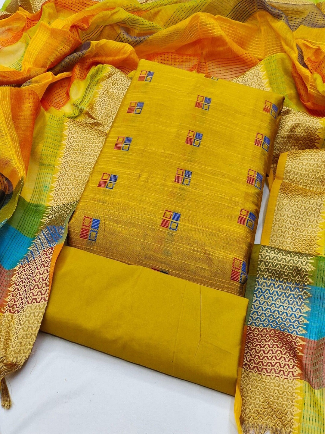 

APNISHA Printed Unstitched Dress Material, Yellow