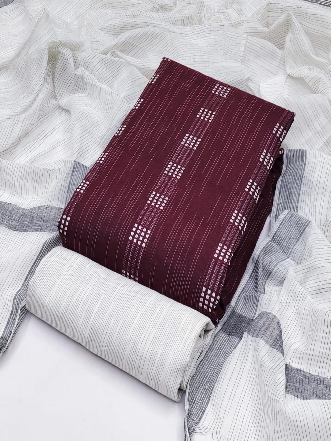 

APNISHA Printed Unstitched Dress Material, Maroon