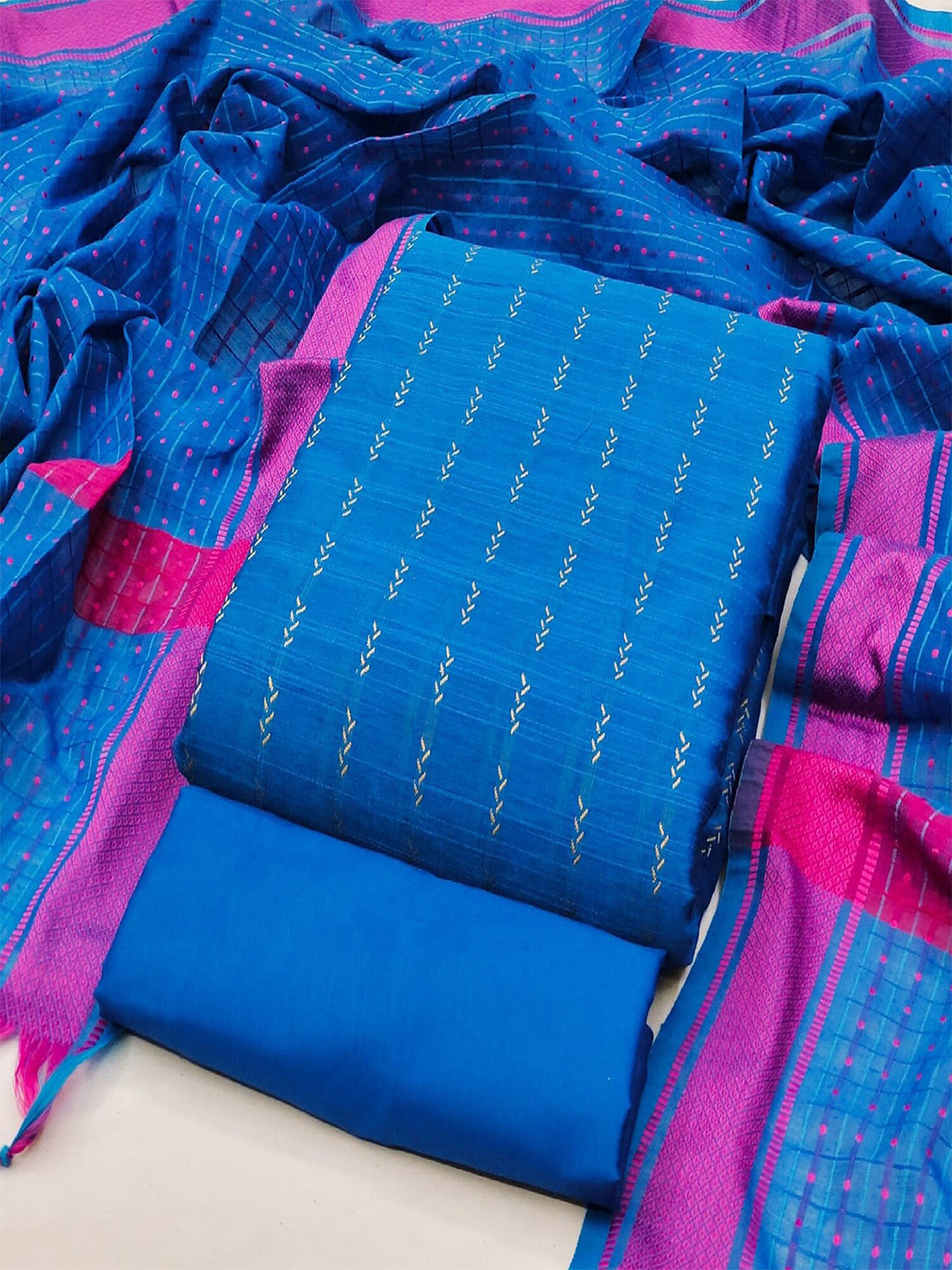 

APNISHA Printed Unstitched Dress Material, Blue