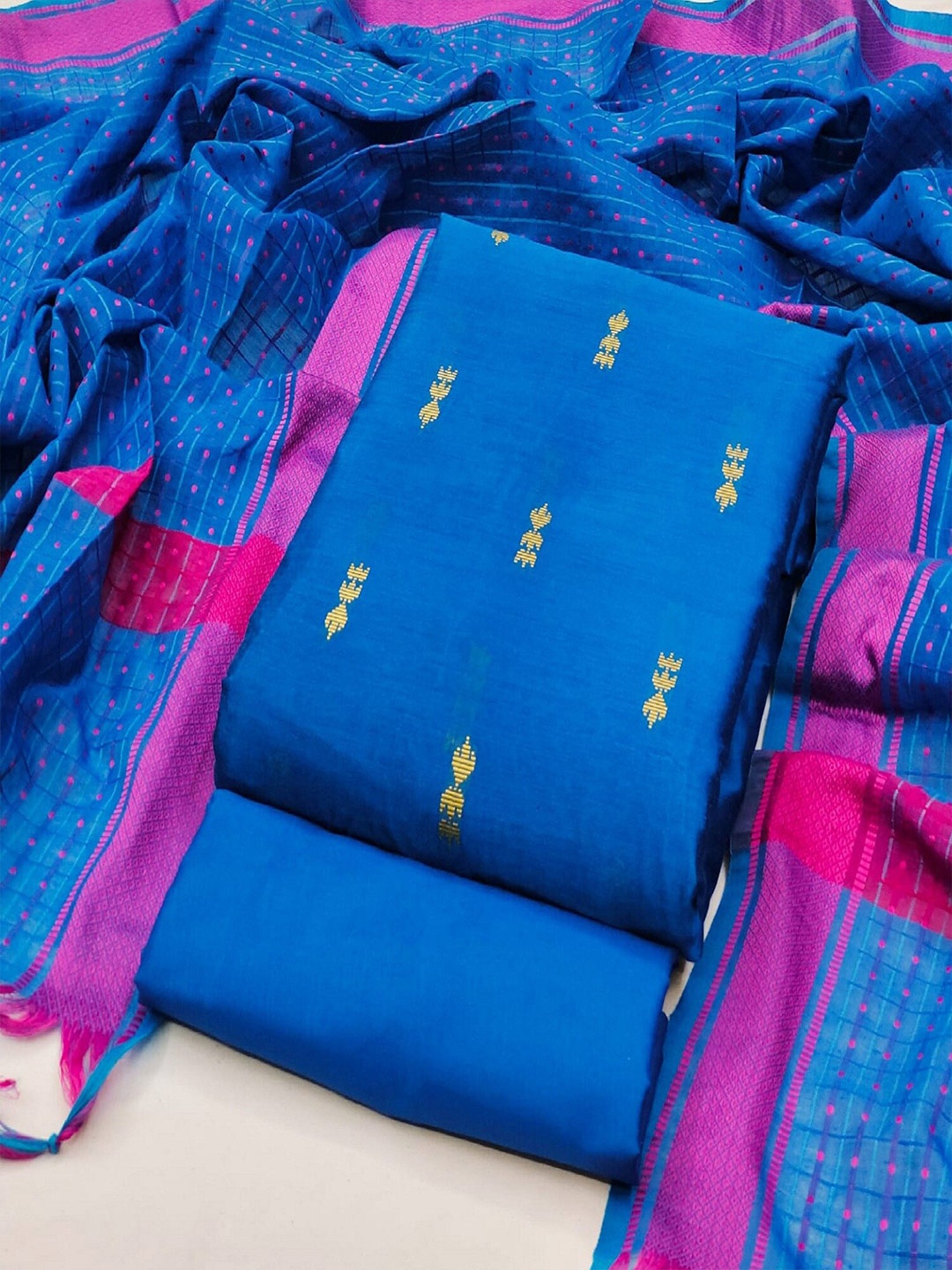 

APNISHA Ethnic Motifs Woven Design Unstitched Dress Material, Blue