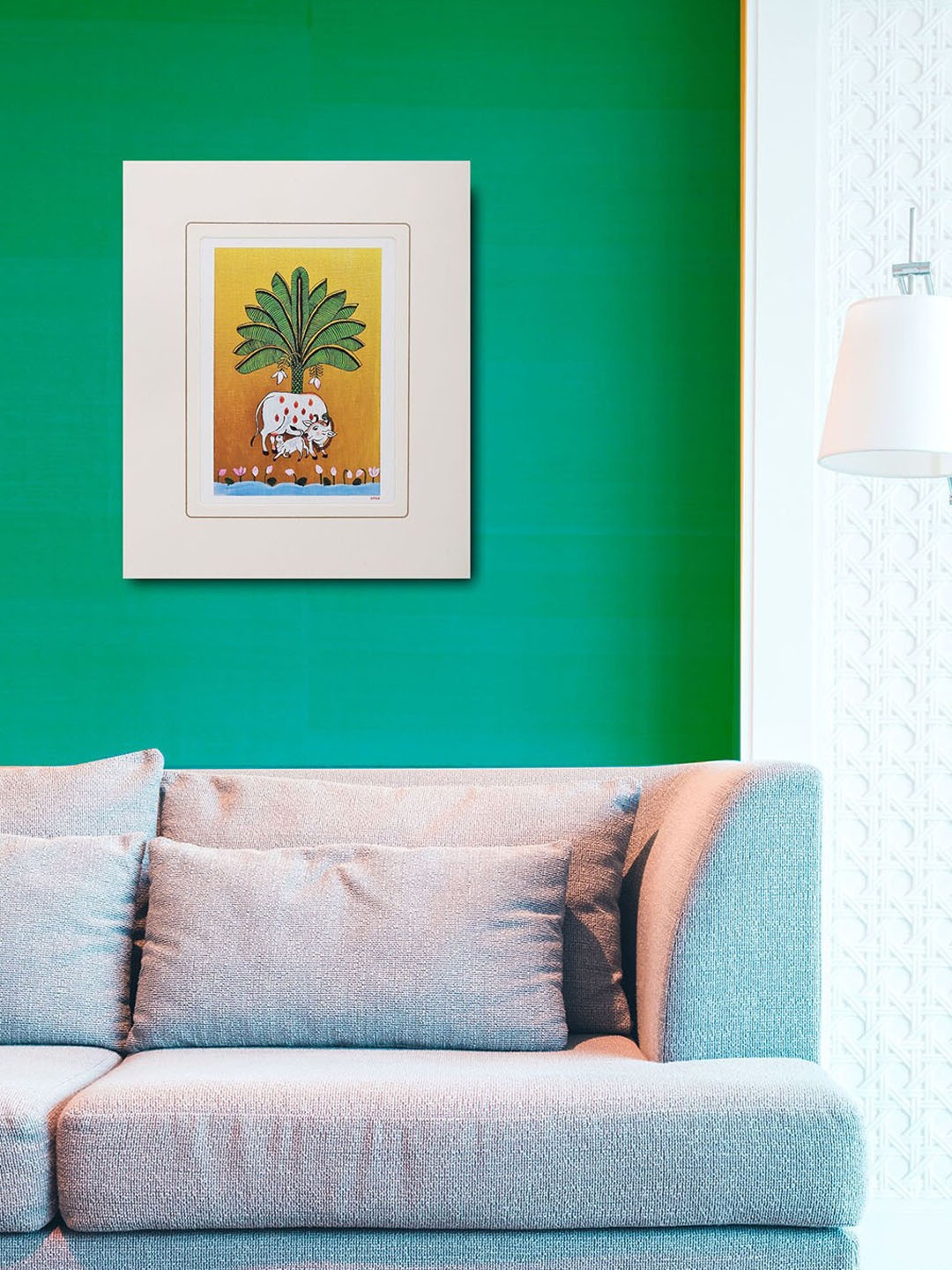 

VEA White & Green Pichhwai Art Printed Framed Wall Art