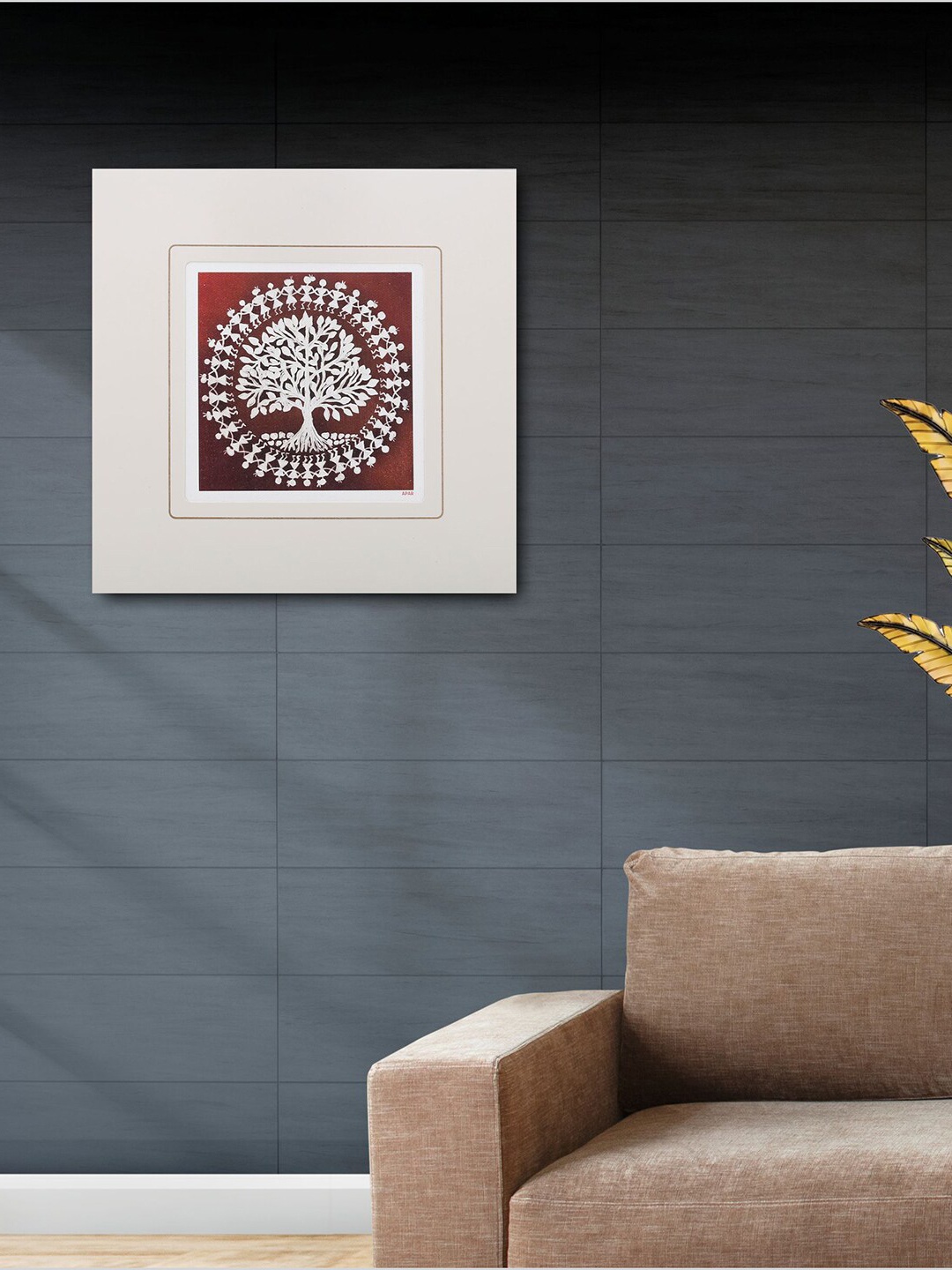 

VEA Brown & White Warli Painting Framed Wall Art