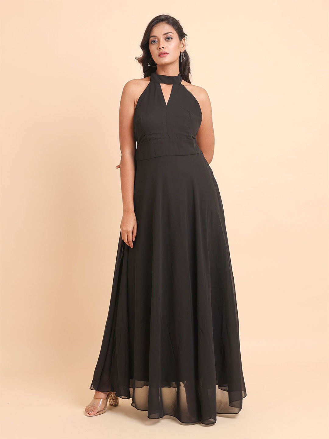 

Disli Choker Neck Maxi Dress, Black