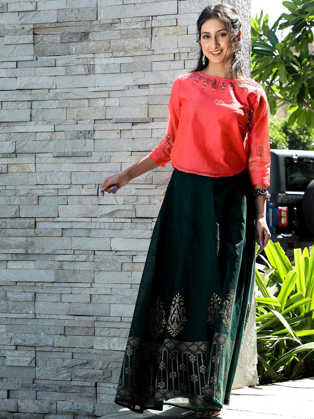 

AKS Couture Printed Ready to Wear Lehenga &, Green